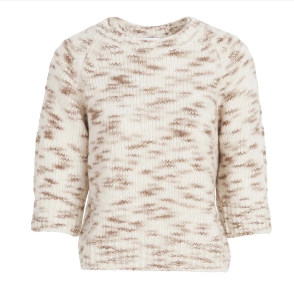 NWT TANYA TAYLOR Annette Short Sleeve Sweater Cream Taupe Multi L